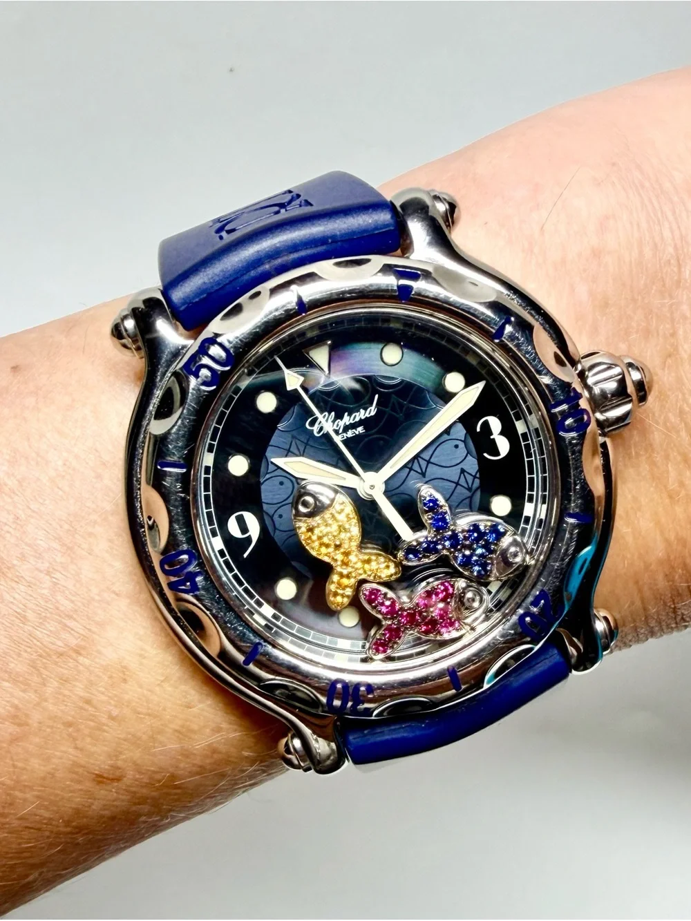 CHOPARD HAPPY SPORT Quartz 38mm Steel 3 Floating Fishes Watch